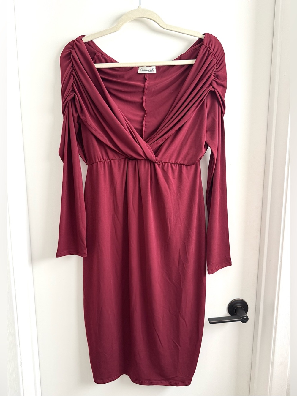NWOT Ruched Off Shoulder Burgundy Maternity Dress XL